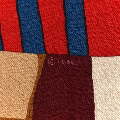 Hermes Cashmere Cheval A La Couverture Shawl 140 Naturel Rouge Bleu 3 of 5