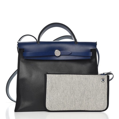 Hermes Toile H Berline Vache Hunter Herbag Zip PM 31 Bleu Encre Black 3 of 10