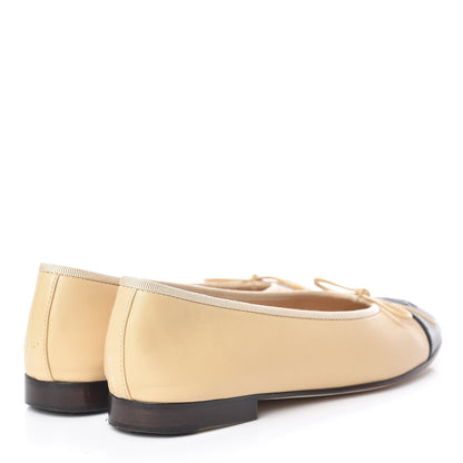 Chanel Lambskin Cap Toe CC Ballerina Flats 37 Beige Black 4 of 13