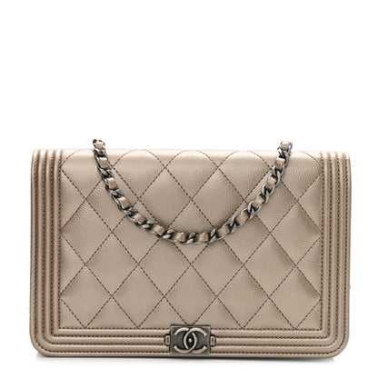 Chanel Metallic Caviar Quilted Boy Wallet On Chain WOC Light Gold 1 of 11