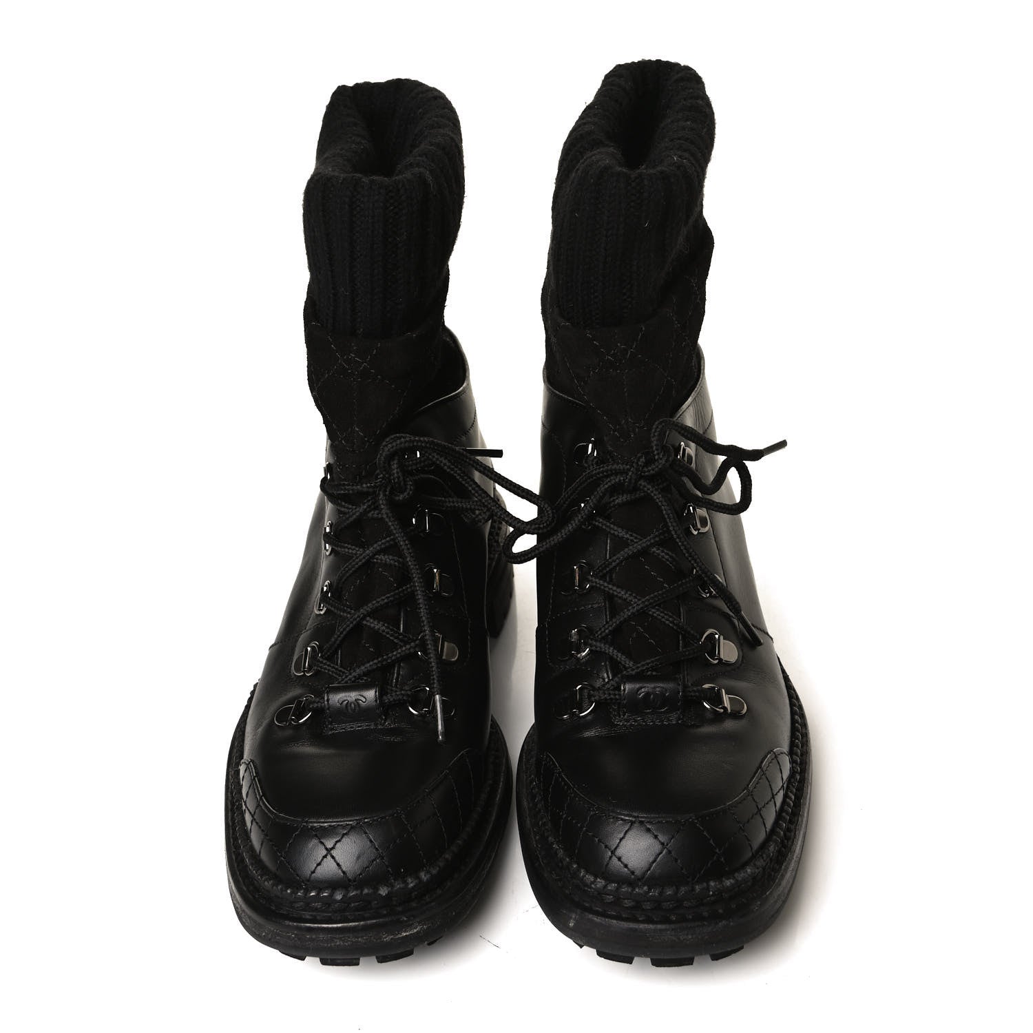 Chanel Calfskin Kid Suede Lace Up Short Boots 41 Black 5 of 16