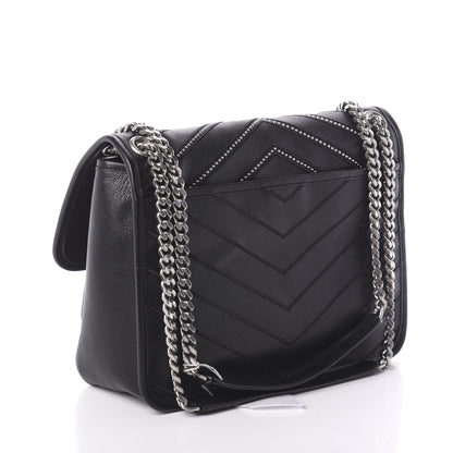 Saint Laurent Lambskin Matelasse Monogram Microstud Medium Niki Chain Satchel Black 3 of 9