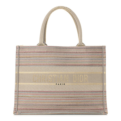 Christian Dior Canvas Embroidered Medium Stripes Book Tote Beige Multicolor 1 of 10