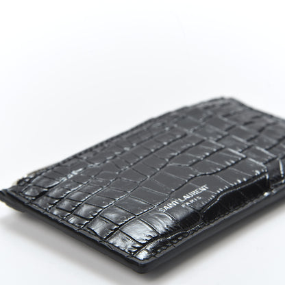 Saint Laurent Calfskin Crocodile Embossed 5 Fragments Zip Pouch Card Holder Black 5 of 8