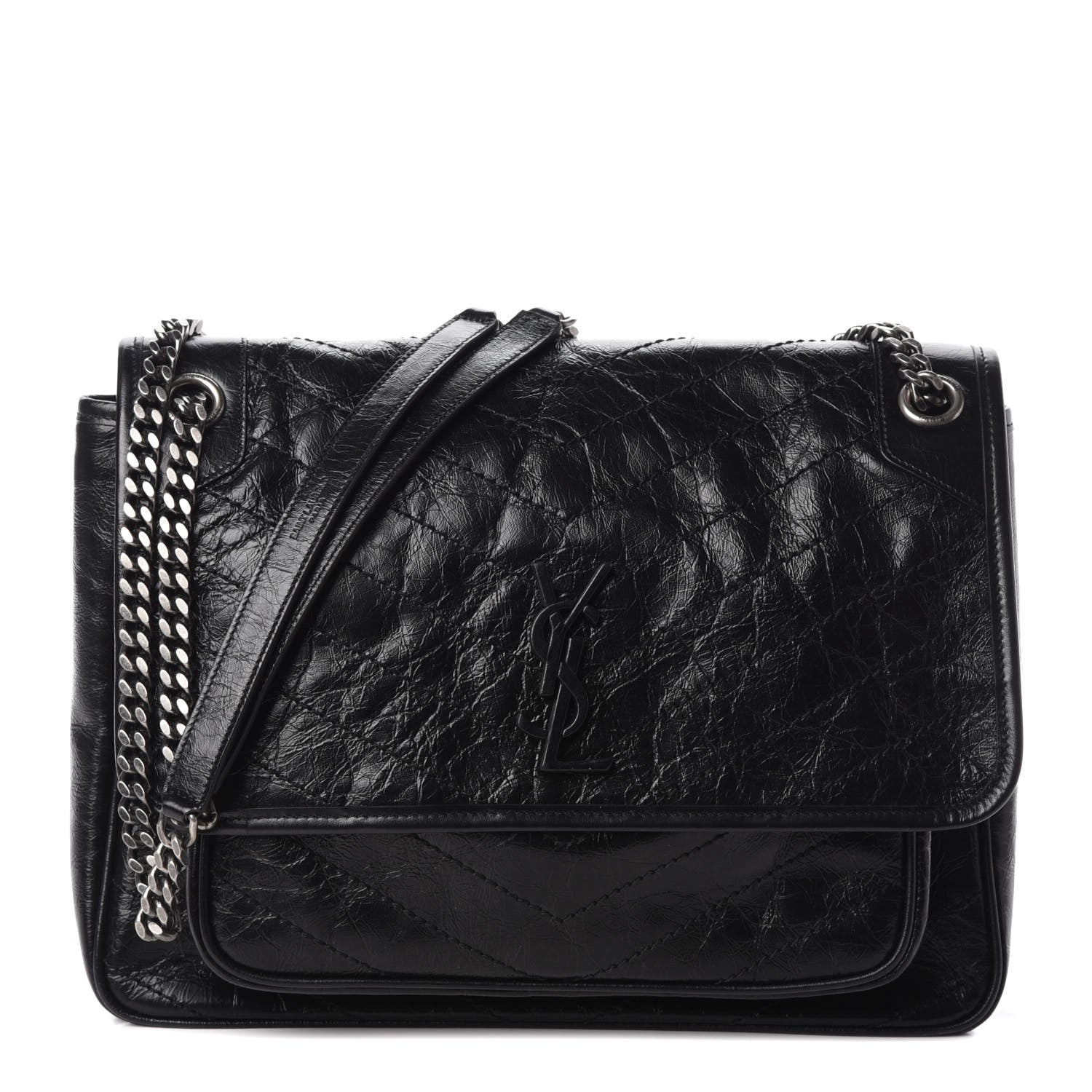 Saint Laurent Crinkled Calfskin Matelasse Monogram Large Niki Chain Satchel Black 1 of 9