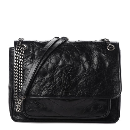 Saint Laurent Crinkled Calfskin Matelasse Monogram Large Niki Chain Satchel Black 1 of 9