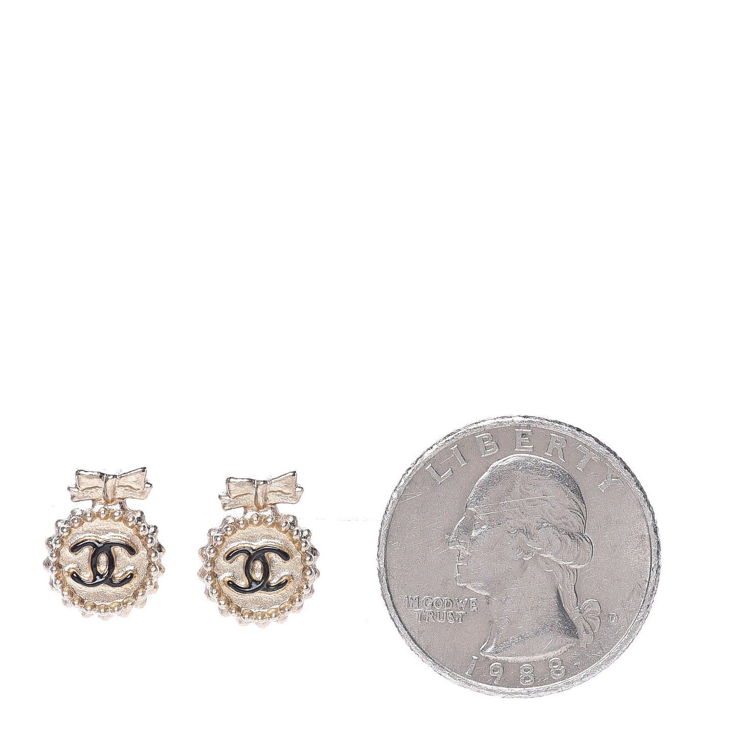 CC Bow Earrings Black Gold