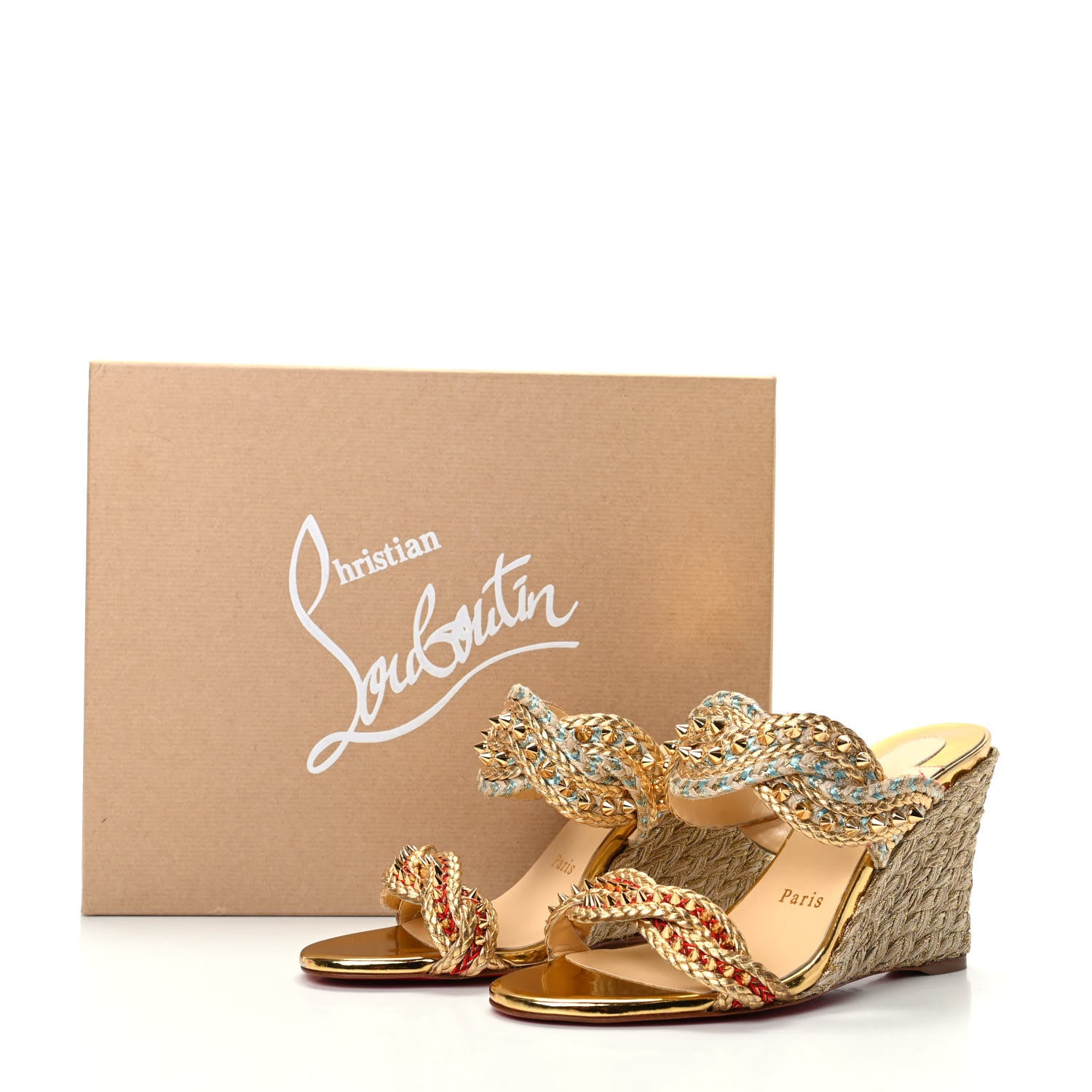 Christian Louboutin Calfskin Rope Normandie 85 Wedge Slide Sandals 36 Gold 8 of 8