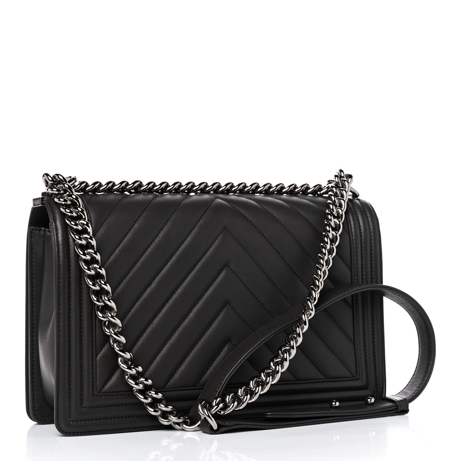 Chanel Calfskin Chevron Quilted Medium Boy Flap Black 4 of 29