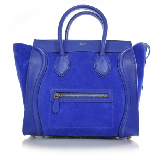 Leather Suede Mini Luggage Bag Royal Blue