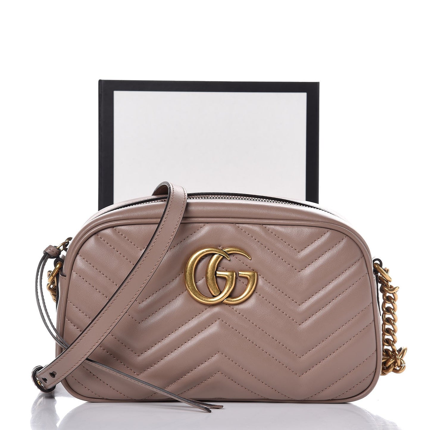 Calfskin Matelasse Small GG Marmont Chain Shoulder Bag Taupe