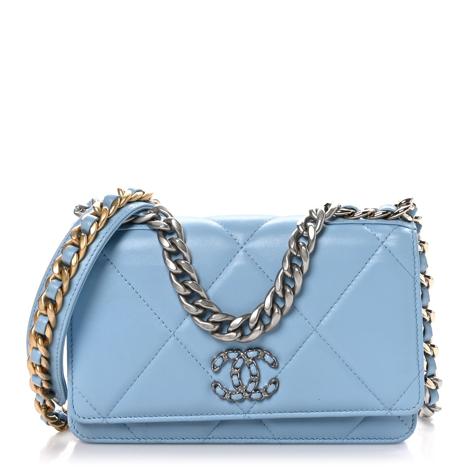 Chanel Lambskin Quilted Chanel 19 Wallet On Chain WOC Light Blue 1 of 12