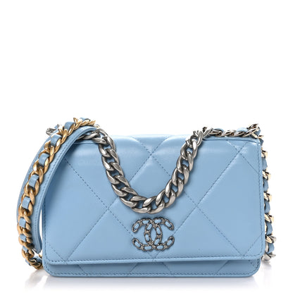 Chanel Lambskin Quilted Chanel 19 Wallet On Chain WOC Light Blue 1 of 12
