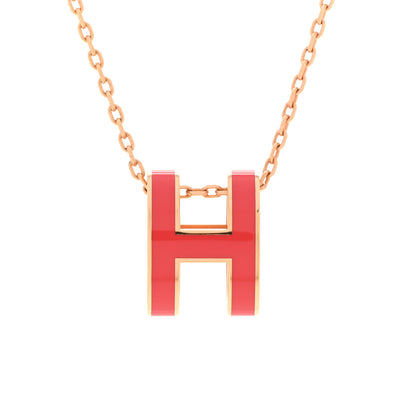Hermes Lacquered Gold Pop H Pendant Necklace Rose Extreme 4 of 6