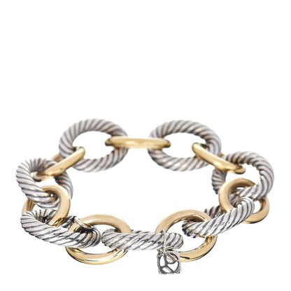 David Yurman Sterling Silver 18K Yellow Gold 17mm Extra Large Oval Link Bracelet 3 of 4