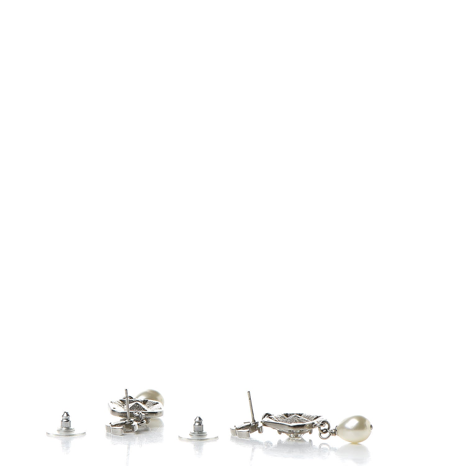 Chanel Pearl Crystal CC Square Drop Earrings Silver 3 of 5