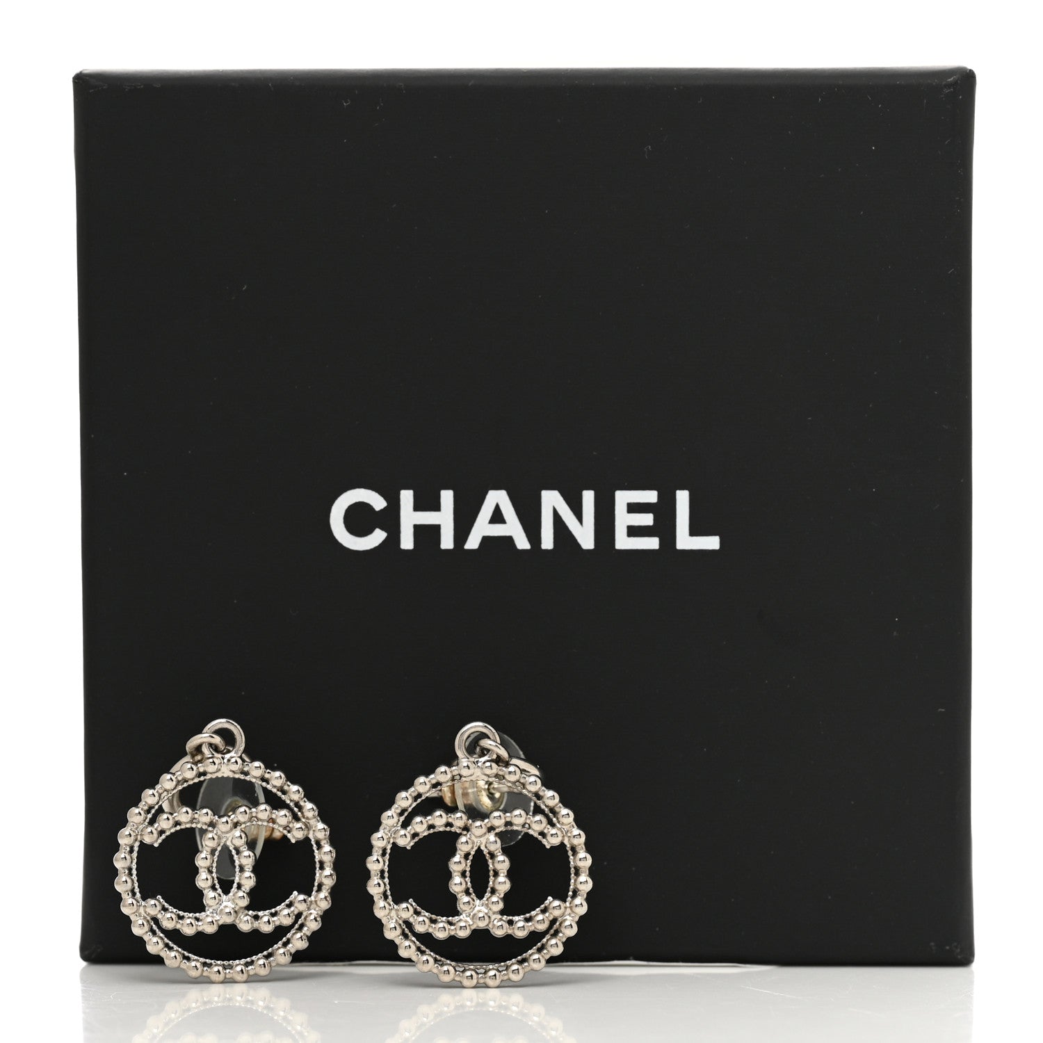 Chanel Metal Bead Round CC Drop Earrings Silver 5 of 5