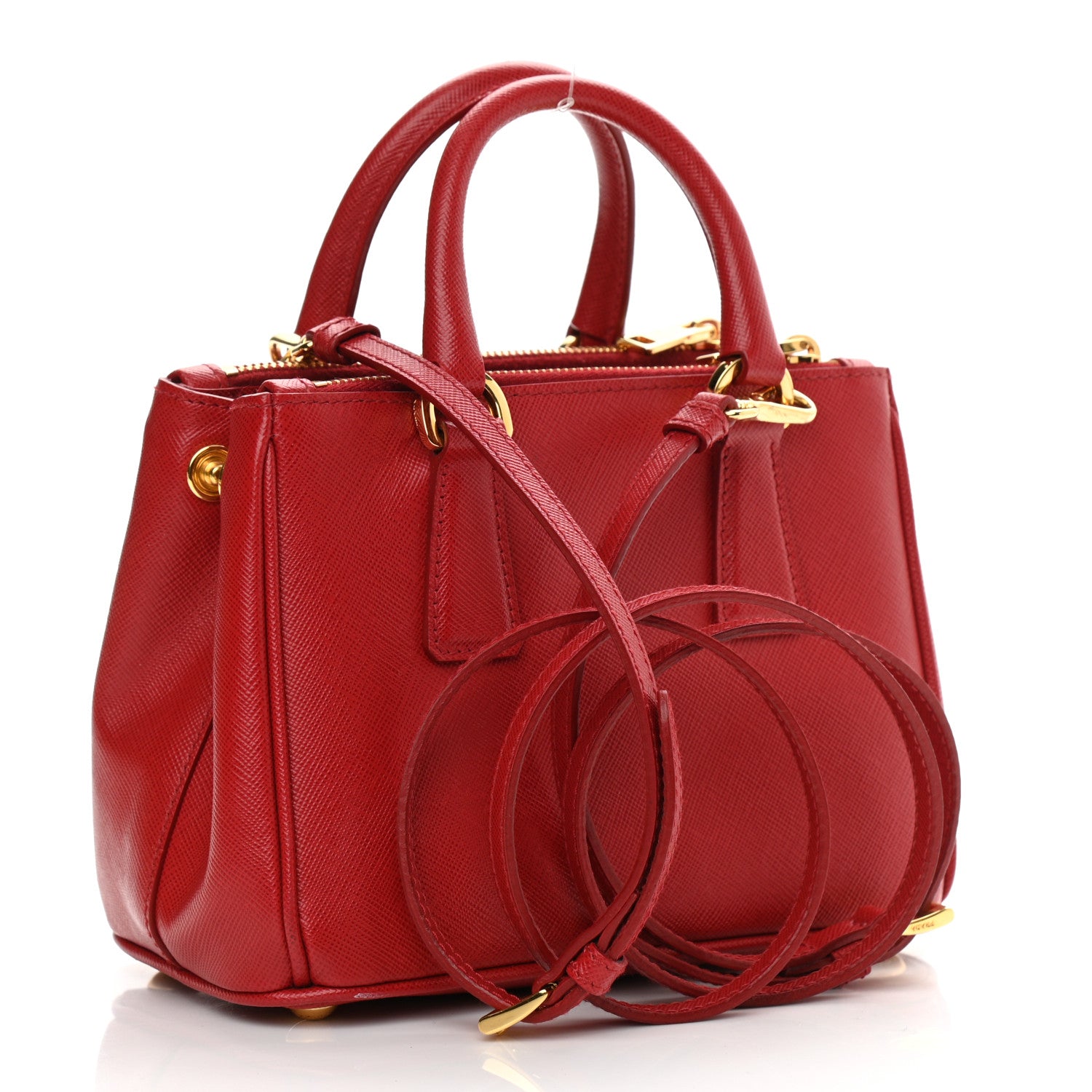 Prada Saffiano Lux Micro Galleria Double Zip Tote Fuoco 3 of 10