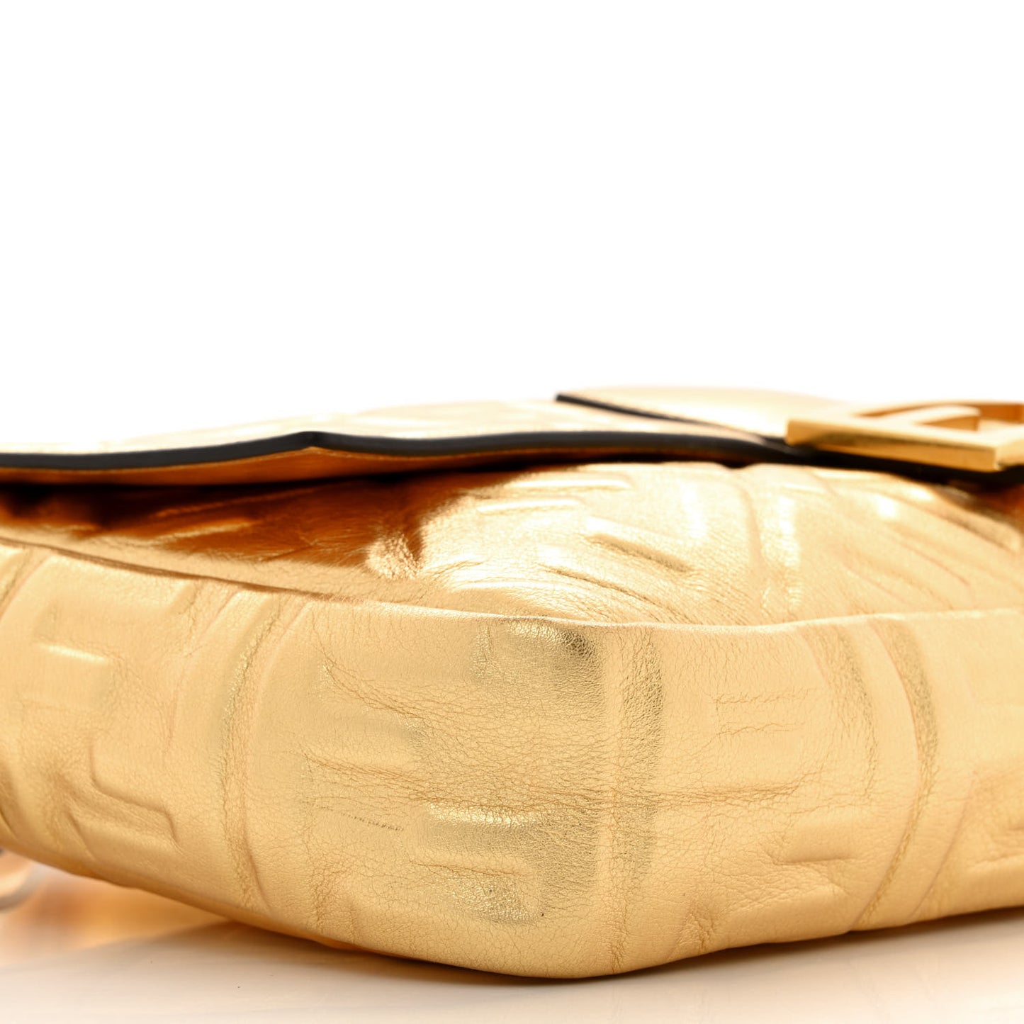Vitello Catalan Mirror FF 1974 Embossed Large Baguette Gold