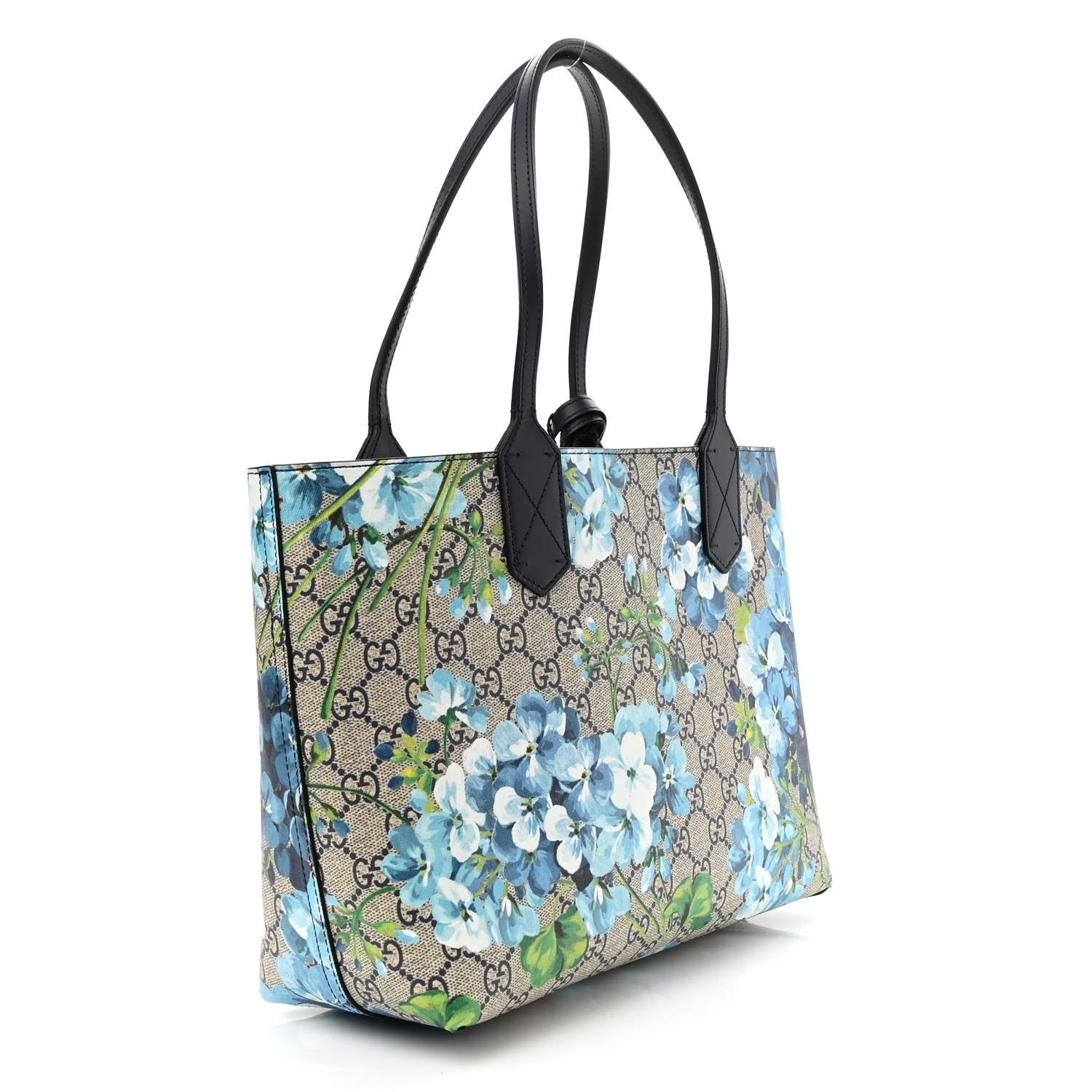 Gucci GG Supreme Monogram Blooms Small Reversible Tote Beige Blue Navy 3 of 11