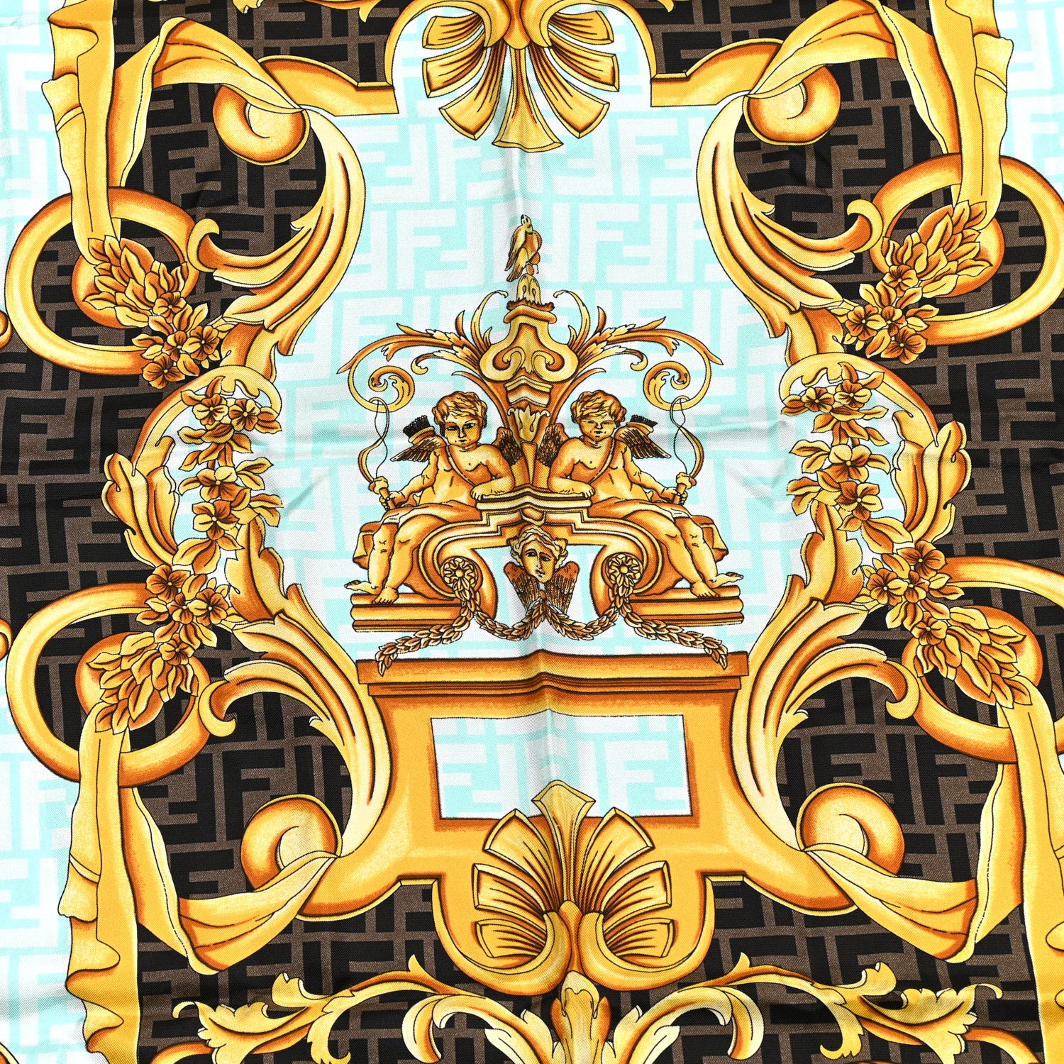 Fendi X VERSACE Silk FF Baroque Foulard Scarf Gold 2 of 3