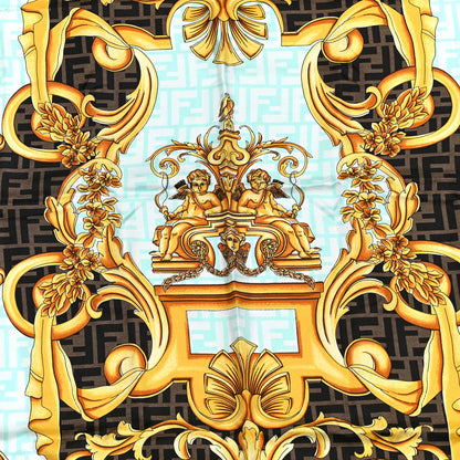 Fendi X VERSACE Silk FF Baroque Foulard Scarf Gold 2 of 3