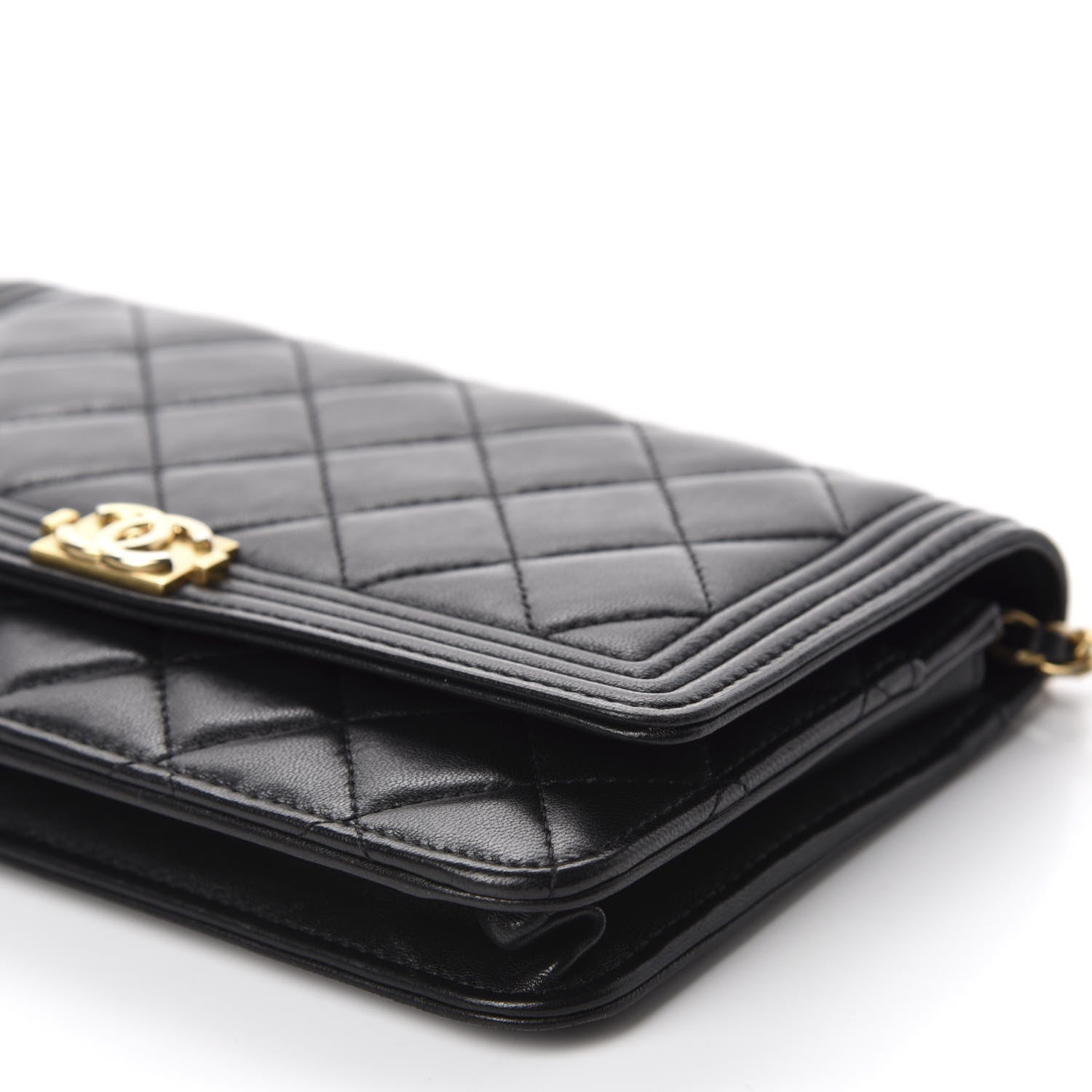 Chanel Lambskin Quilted Boy Wallet On Chain WOC Black 7 of 13