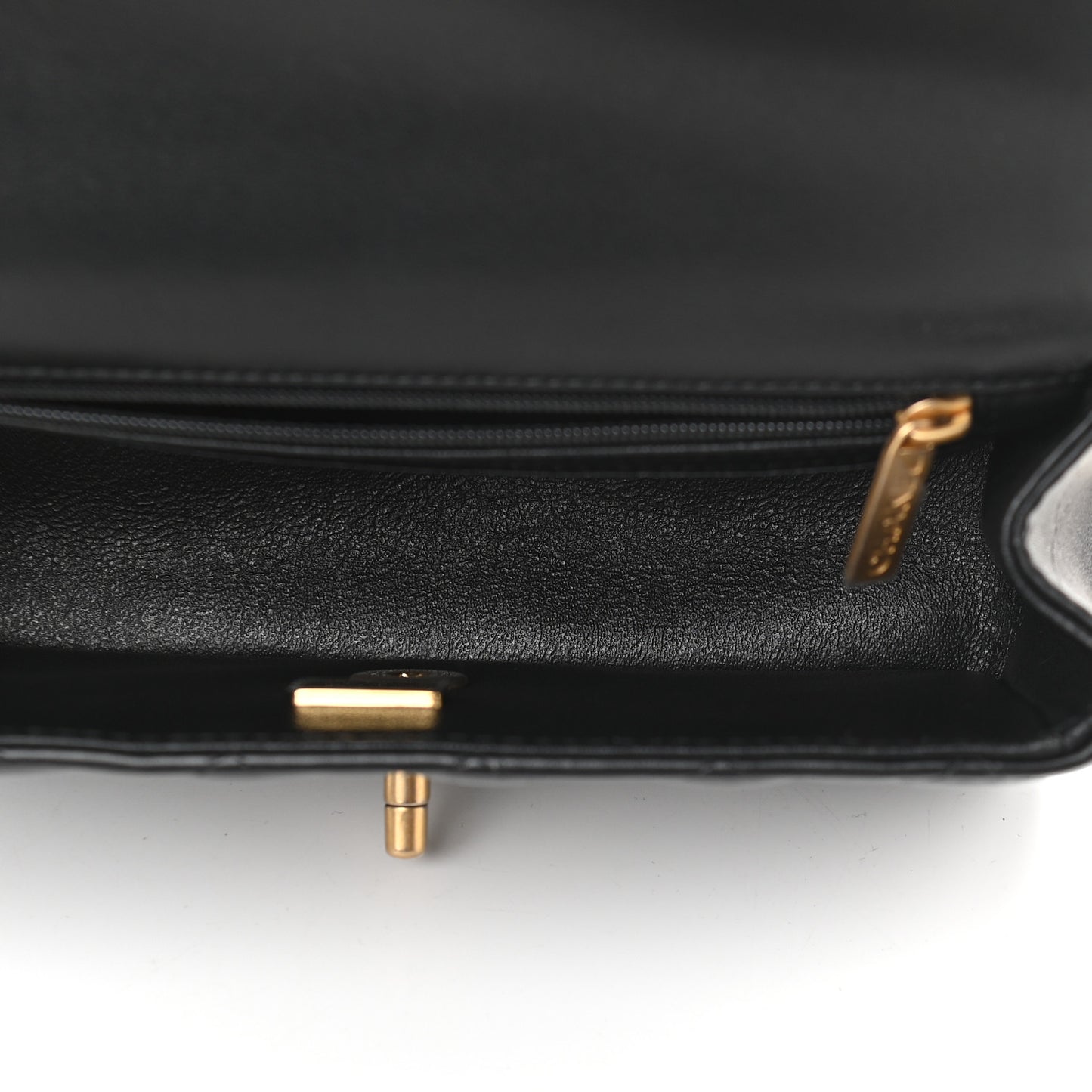 Lambskin Quilted Mini Top Handle Rectangular Flap Black