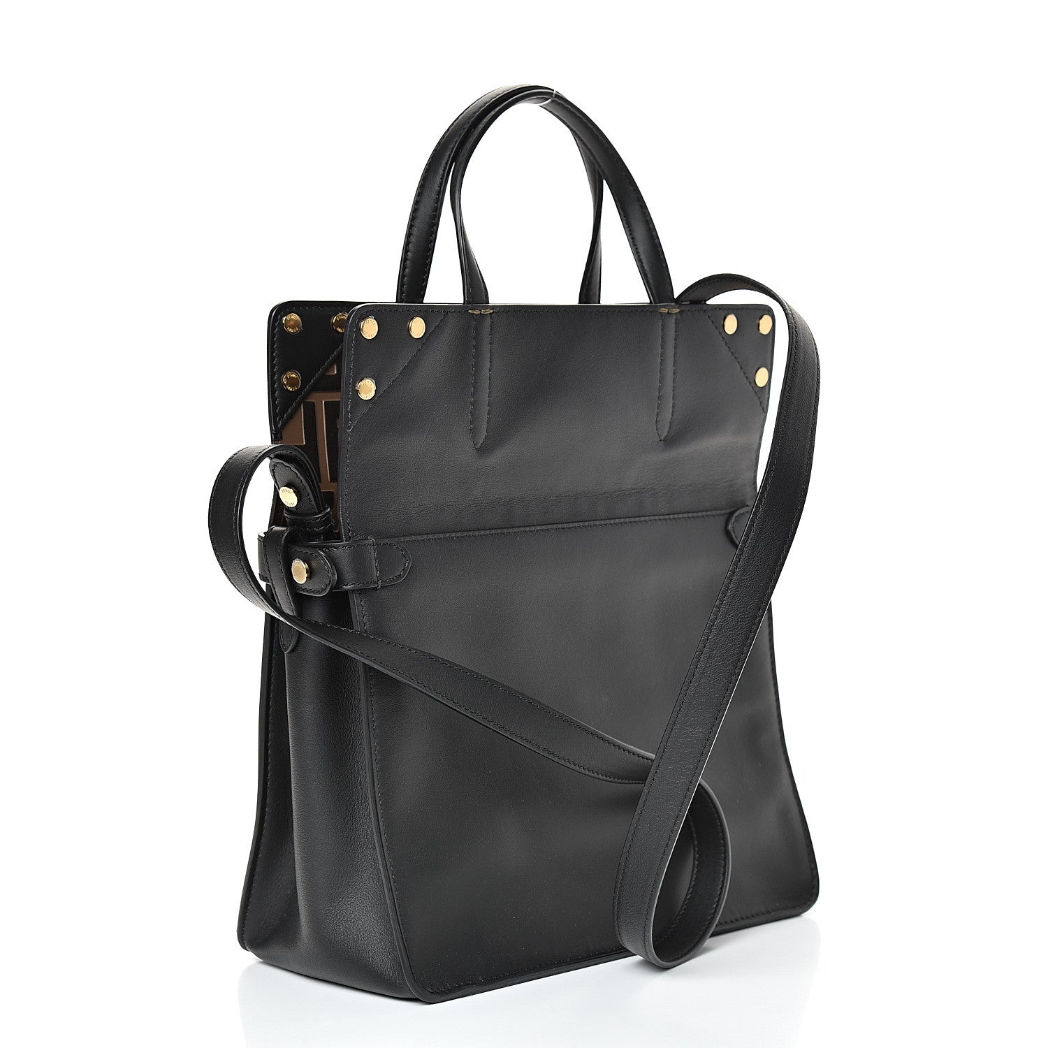 Fendi Vitello Grace Bi-Color FF 1974 Embossed Flip Tote Black Maya 4 of 12