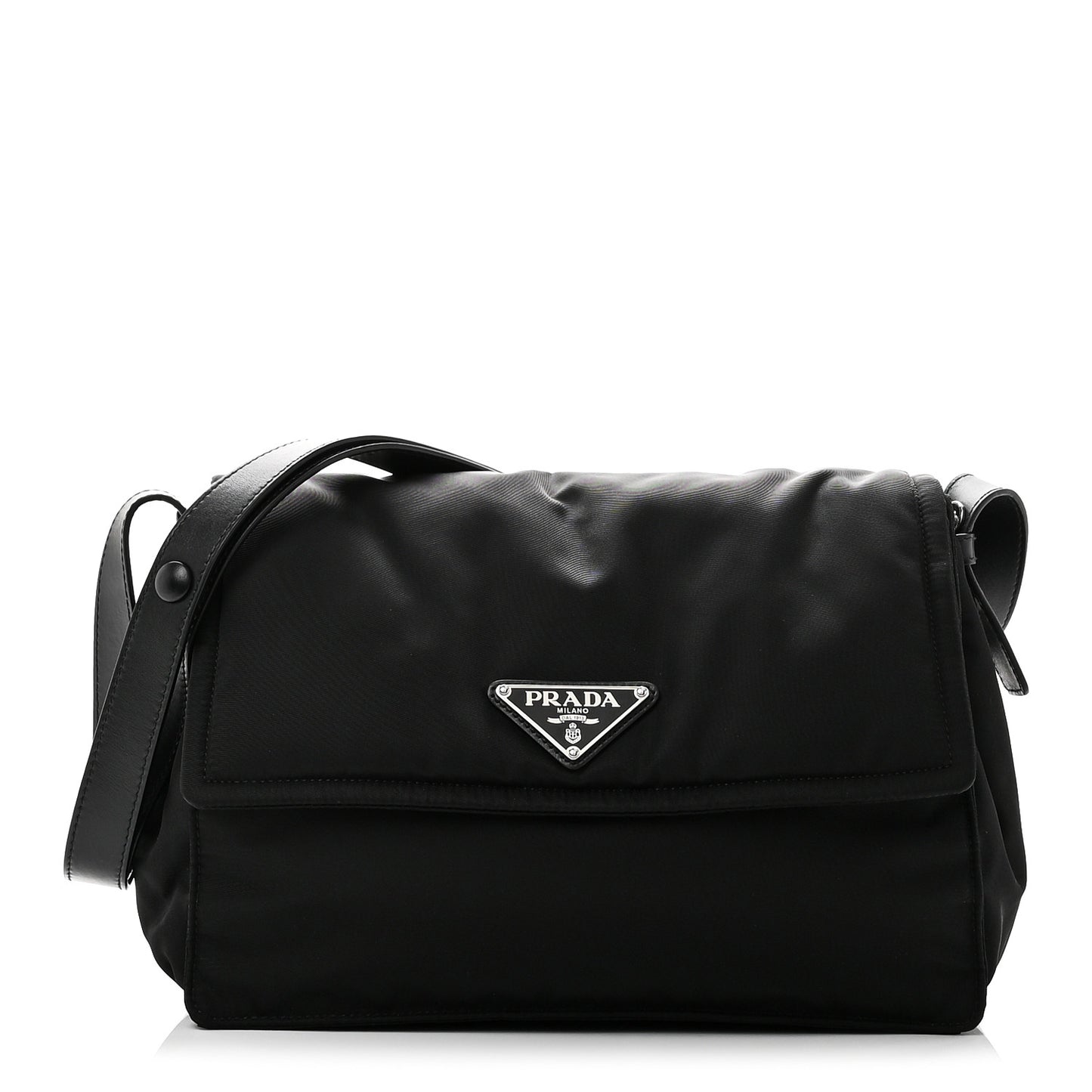 Re-Nylon Vitello Padded Large Flap Shoulder Bag Black