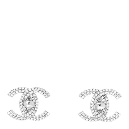 Chanel Crystal CC Turnlock Earrings Silver 1 of 4