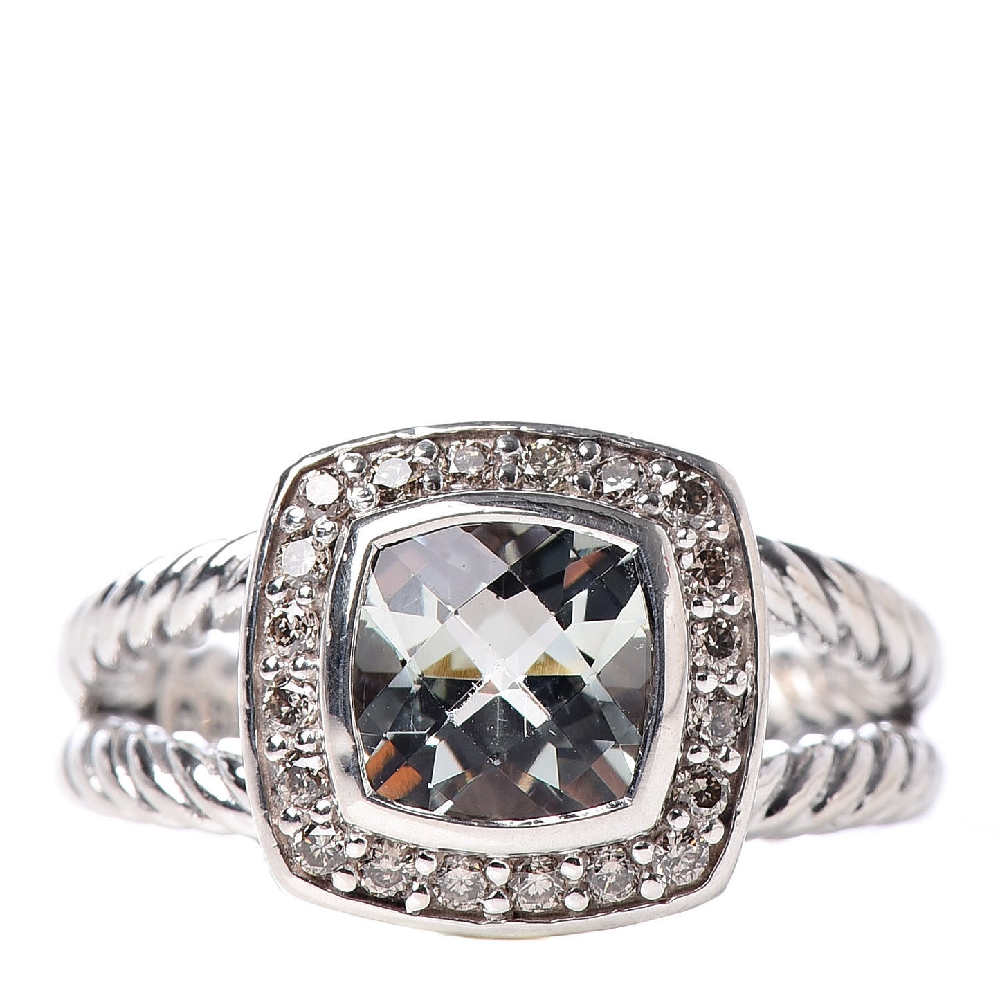 Sterling Silver Diamond Prasiolite 7mm Petite Albion Ring 50 5.5