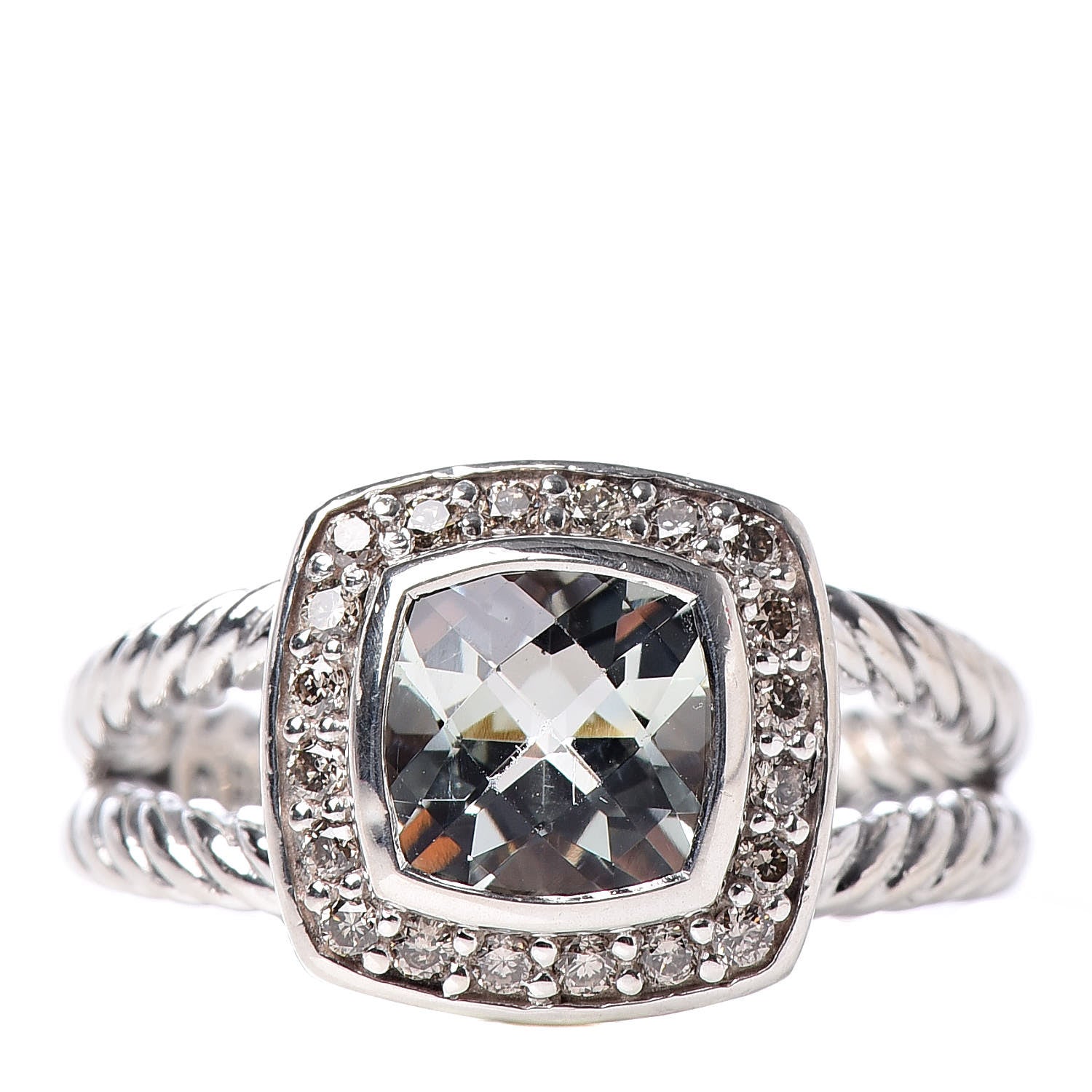 David Yurman Sterling Silver Diamond Prasiolite 7mm Petite Albion Ring 50 5.5 1 of 5