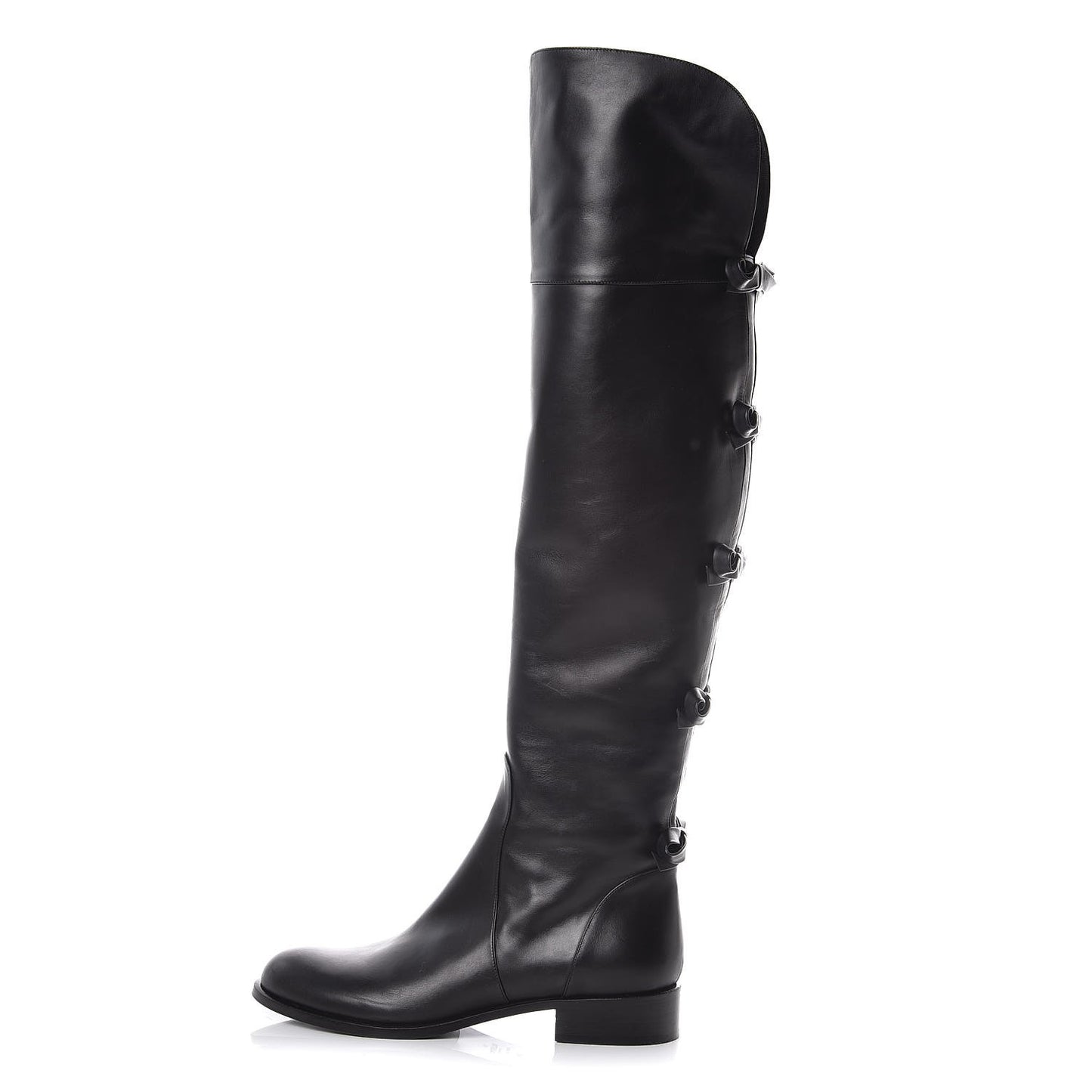Calfskin Multi Bow Over the Knee Boots 38.5 Black