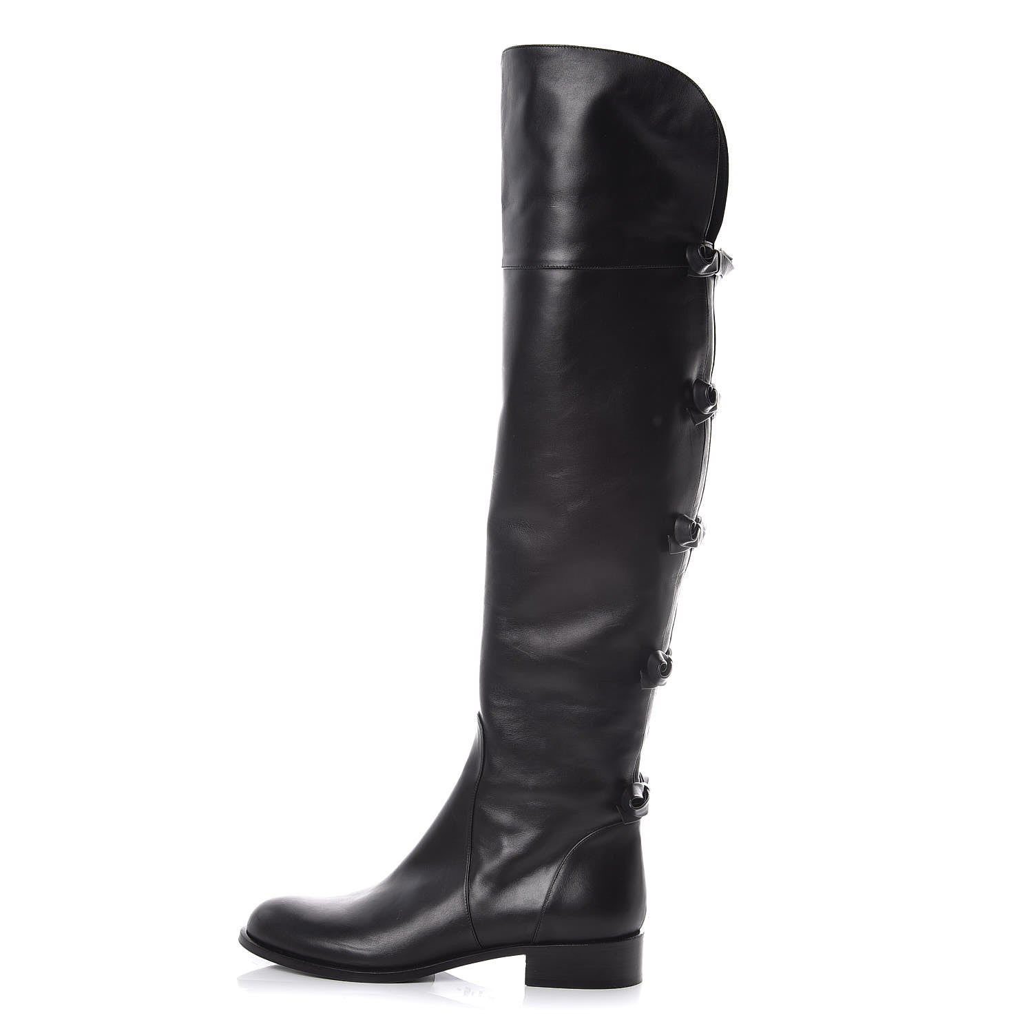 Valentino Garavani Calfskin Multi Bow Over the Knee Boots 38.5 Black 1 of 8