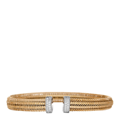 Roberto Coin 18K Yellow White Gold Diamond Woven Cuff Bracelet 1 of 5