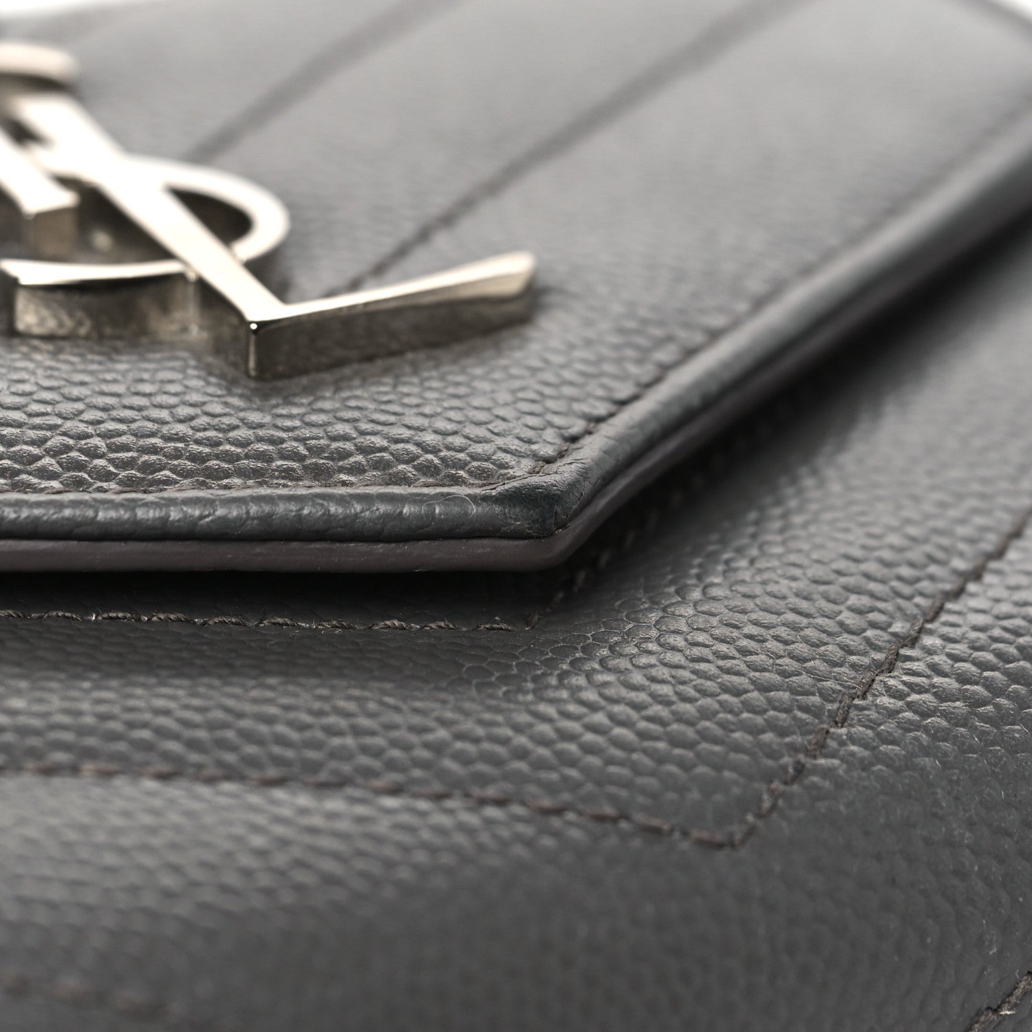 Saint Laurent Grain De Poudre Matelasse Chevron Monogram Compact Tri Fold Wallet Earth 13 of 14