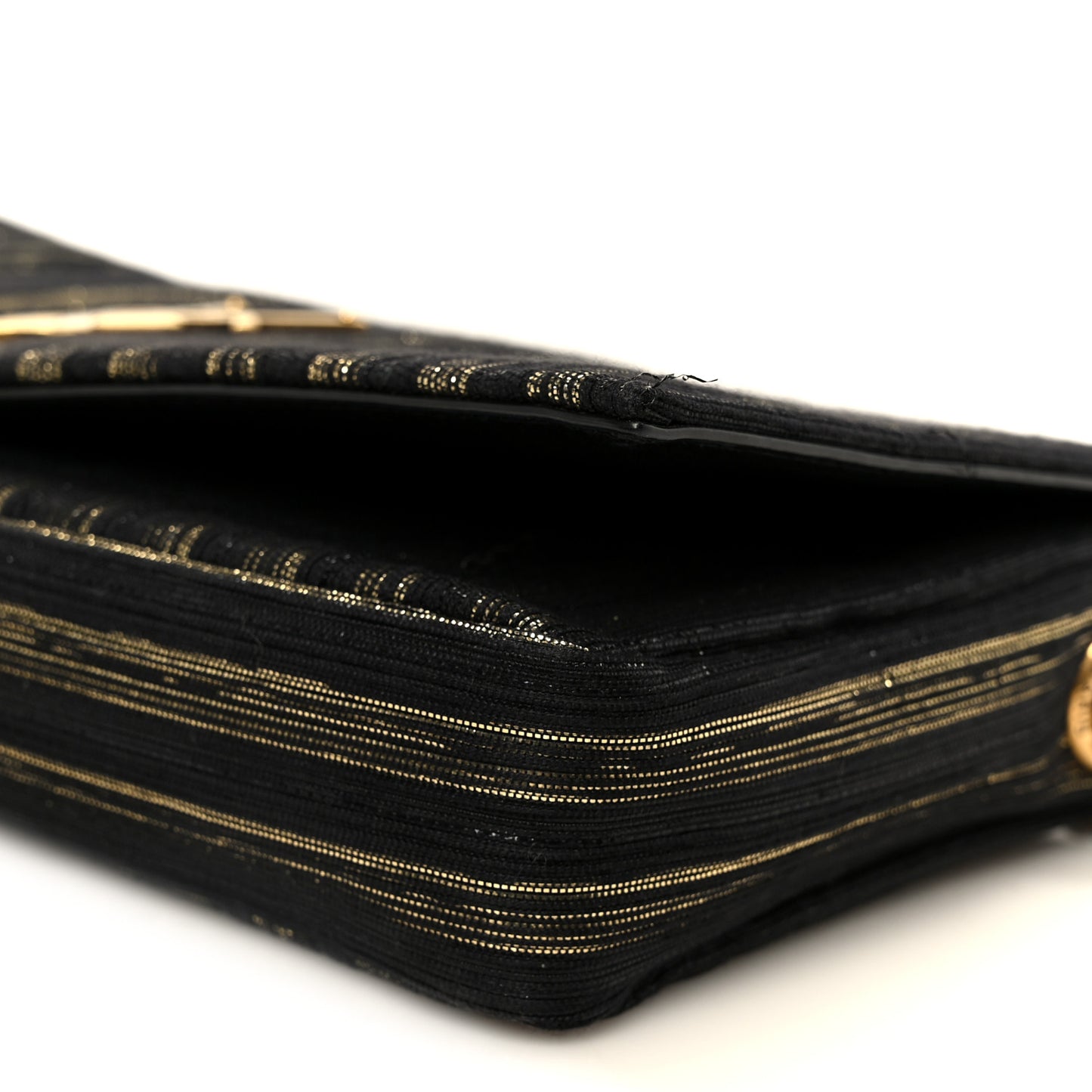 Striped Fabric Monogram Tassel Kate 99 Baguette Bag Black Gold