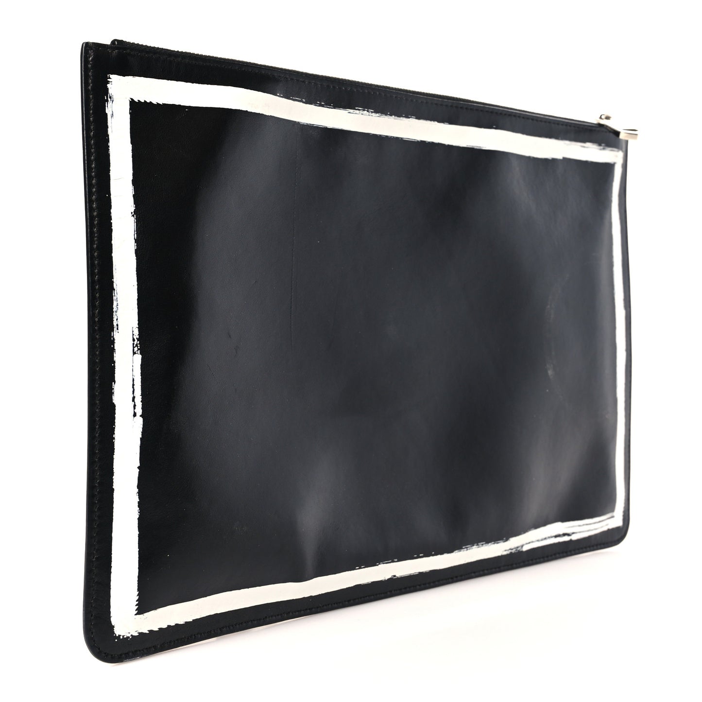 Smooth Calfskin Graffiti Paint Logo Pouch Black