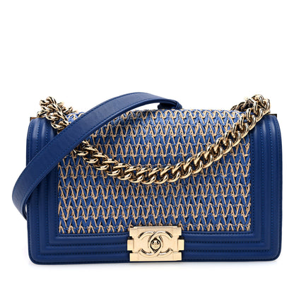 Chanel Lambskin Cotten Woven Medium Boy Flap Blue 1 of 10
