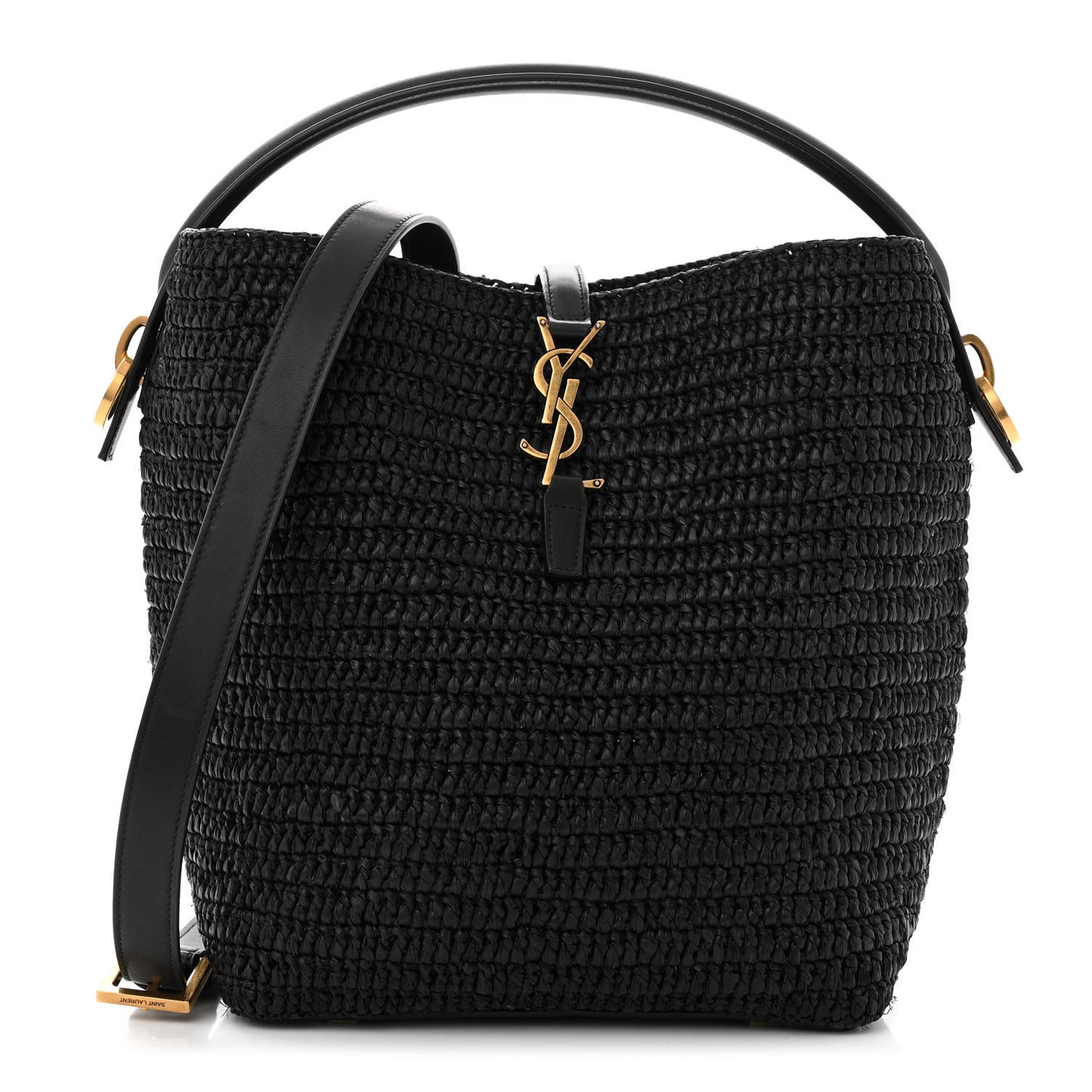 Raffia Calfskin Monogram Le 37 Bucket Bag Black