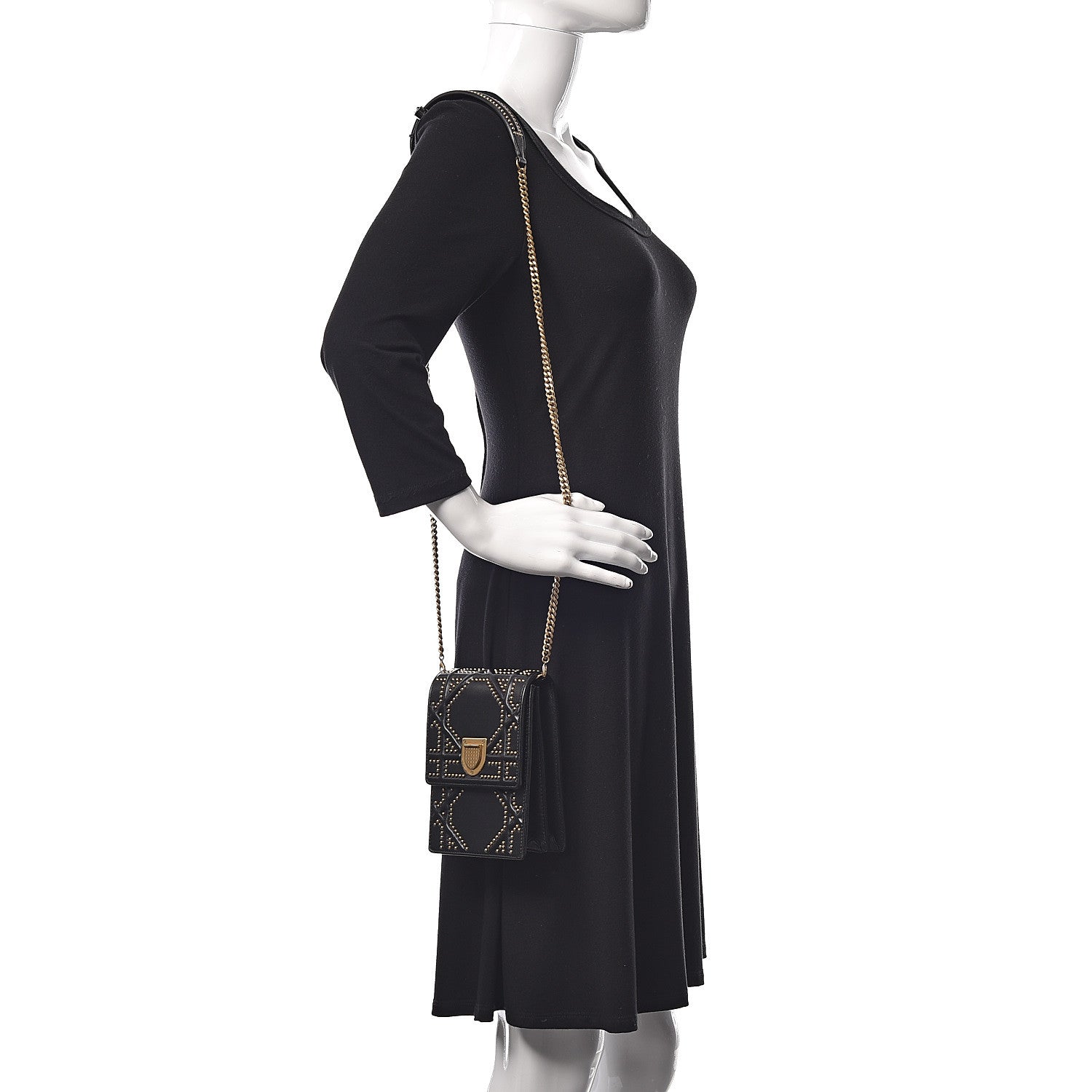 Christian Dior Lambskin Studded Vertical Diorama Black 2 of 9