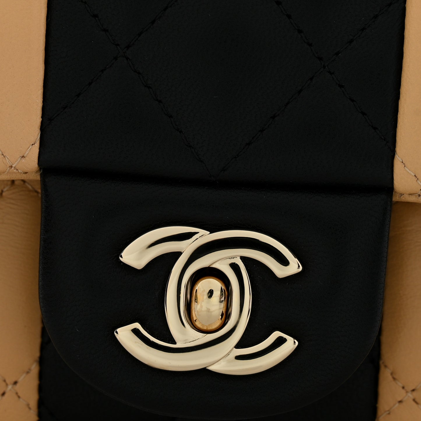 Lambskin Quilted Mini Rectangular Flap Beige Black