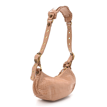 Balenciaga Extra Supple Calfskin Crocodile Embossed Le Cagole Shoulder Bag XS Nude Beige 4 of 11