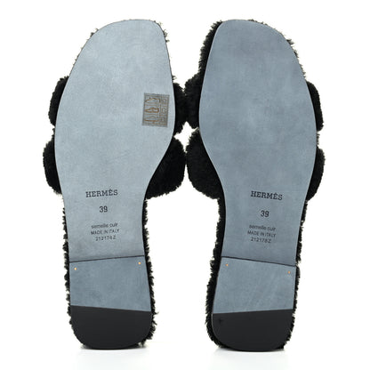 Hermes Woolskin Oran Sandals 39 Black 5 of 9
