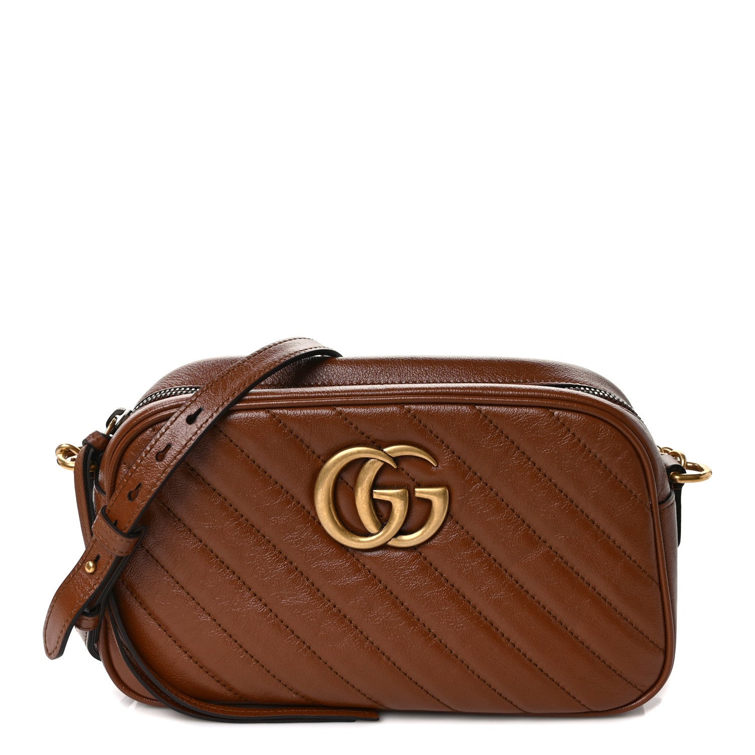 Gucci Glazed Calfskin Matelasse Diagonal Small GG Marmont Chain Shoulder Bag Cuir 1 of 10