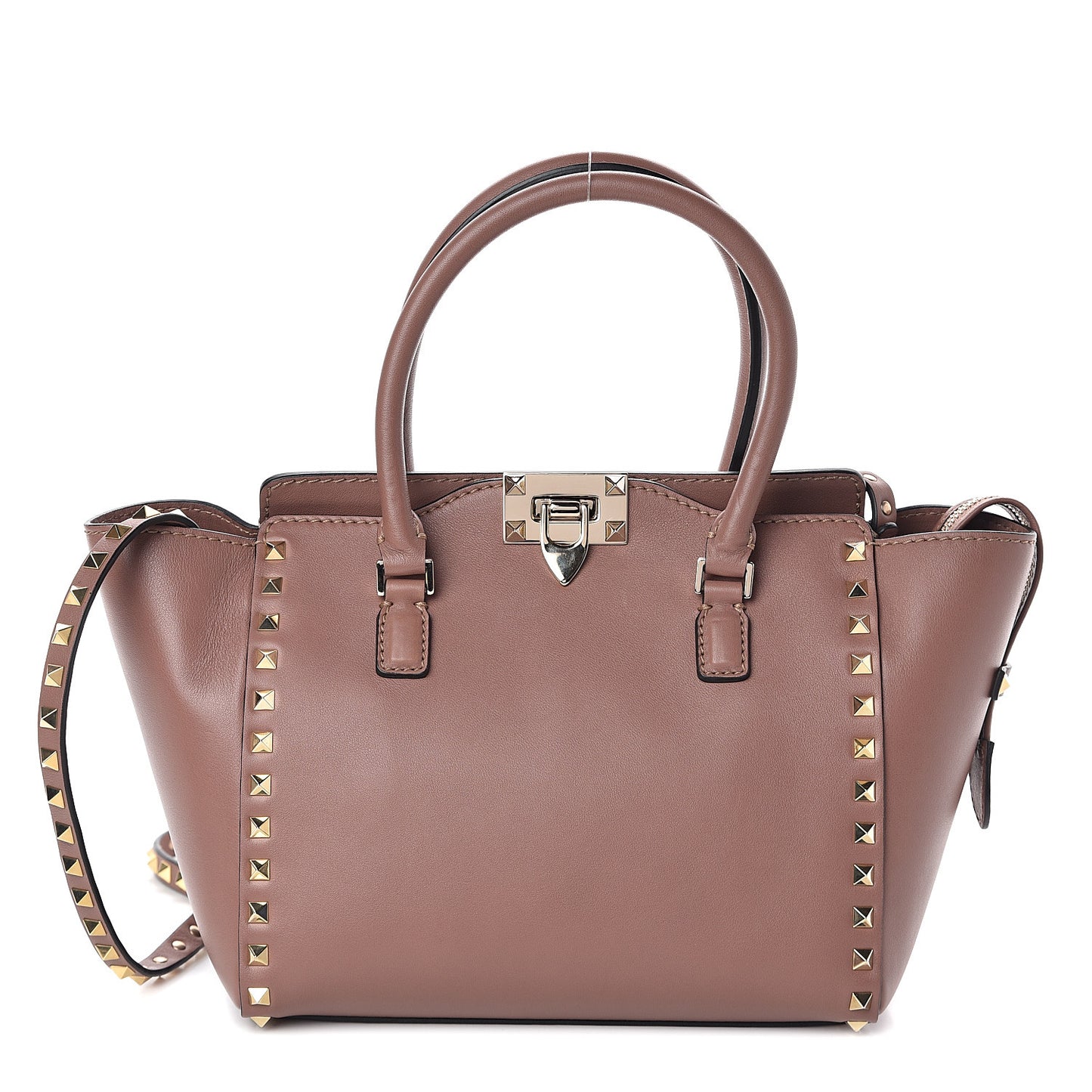 Vitello Small Rockstud Double Handle Tote Brownish