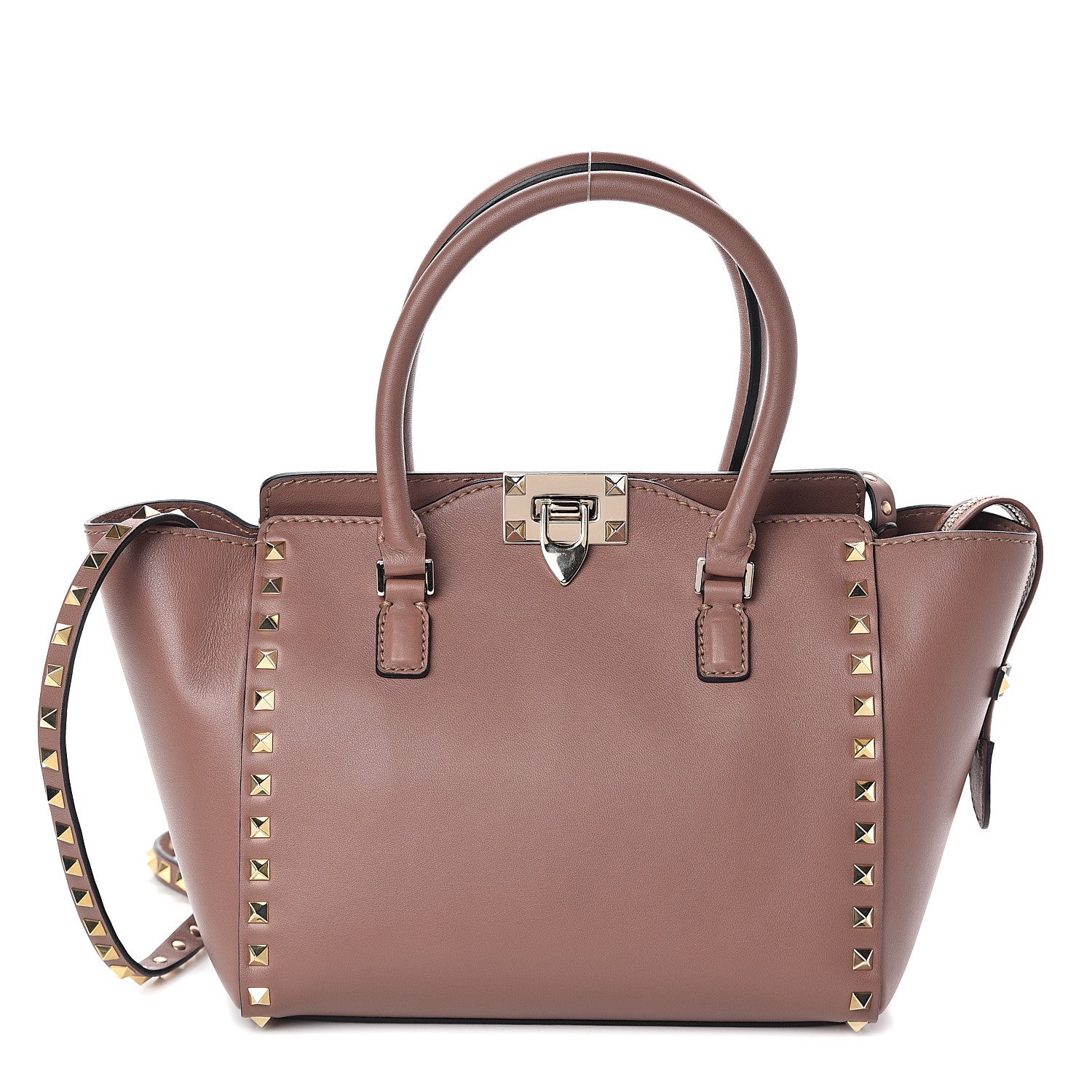Valentino Garavani Vitello Small Rockstud Double Handle Tote Brownish 1 of 8