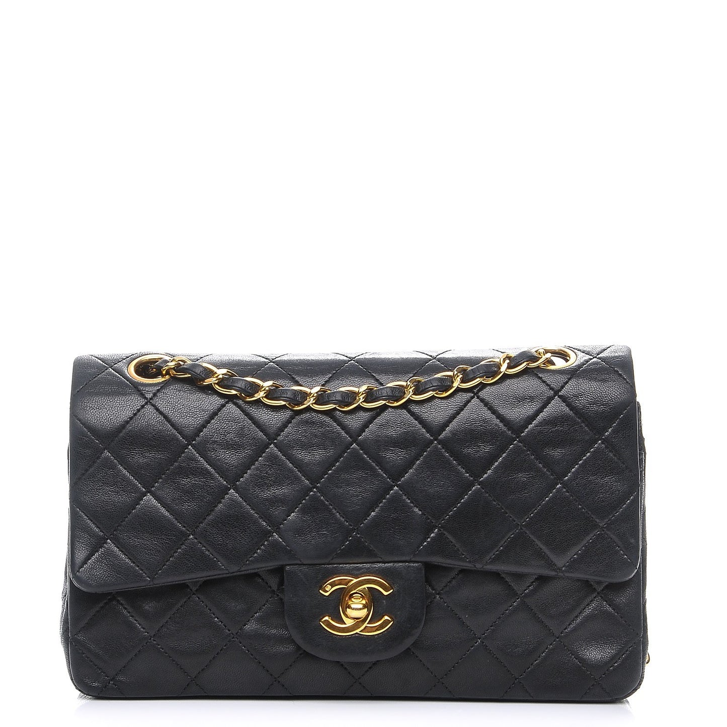 Lambskin Quilted Small Double Flap Black