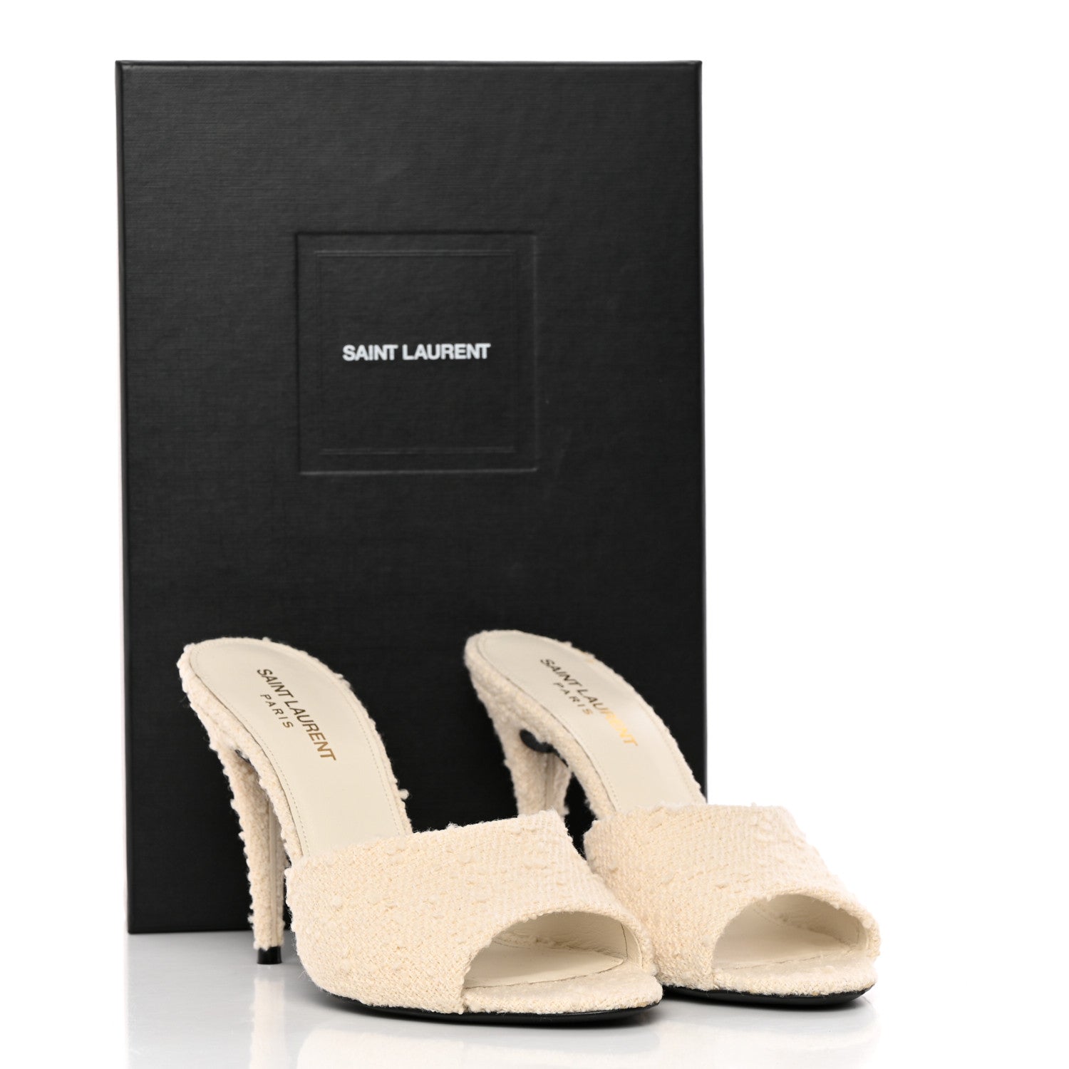 Saint Laurent Boucle Tweed La 16 Mule Sandals 38 White 12 of 12